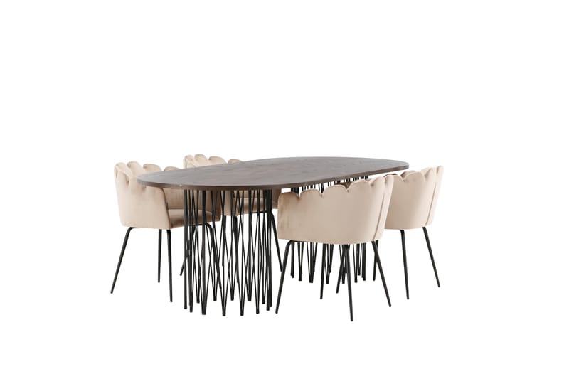 Ruokailuryhmä Stone 220 cm Soikea 4 Limhamn Tuolia - Beige - Huonekalut - Pöytä & ruokailuryhmä - Ruokailuryhmä