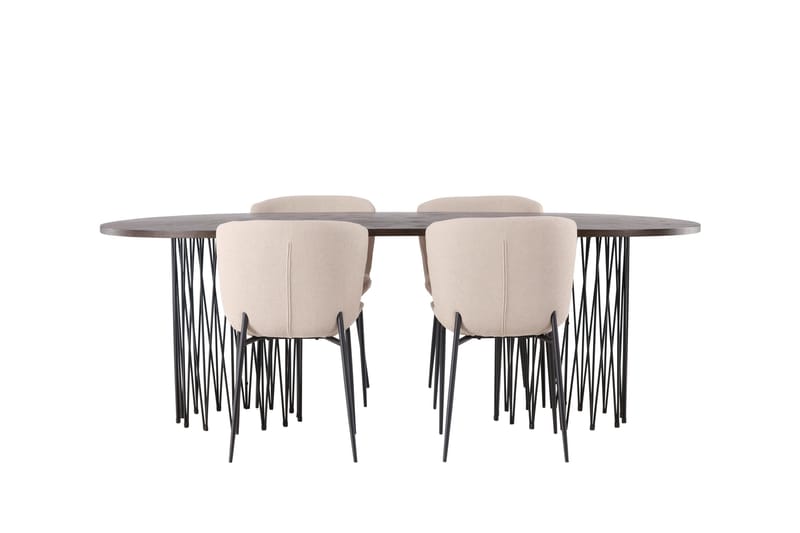 Ruokailuryhmä Stone 220 cm Soikea 4 Modesto Tuolia - Beige - Huonekalut - Pöytä & ruokailuryhmä - Ruokailuryhmä
