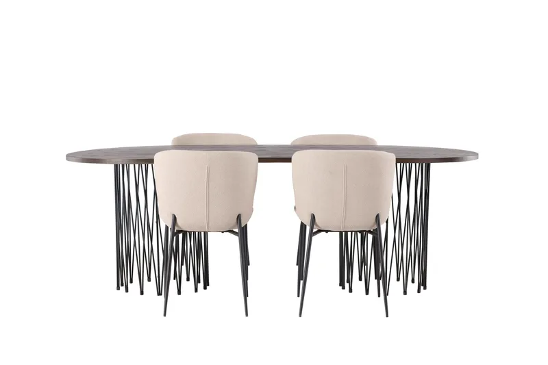 Ruokailuryhmä Stone 220 cm Soikea 4 Modesto Tuolia, Beige