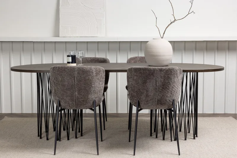 Ruokailuryhmä Stone 220 cm Soikea 4 Modesto Tuolia - Tummanharmaa - Huonekalut - Pöytä & ruokailuryhmä - Ruokailuryhmä