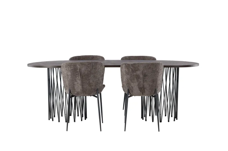 Ruokailuryhmä Stone 220 cm Soikea 4 Modesto Tuolia, Tummanharmaa