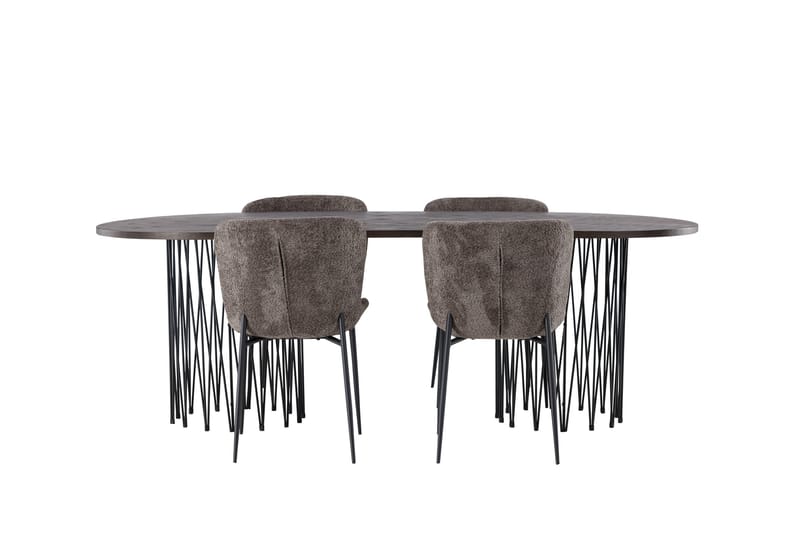Ruokailuryhmä Stone 220 cm Soikea 4 Modesto Tuolia, Tummanharmaa