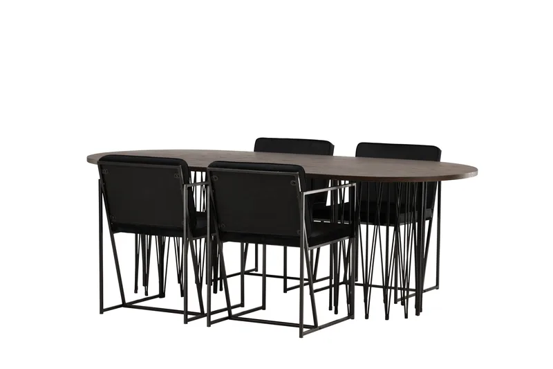 Ruokailuryhmä Stone 220 cm Soikea 4 Richmond Tuolia - Musta - Huonekalut - Pöytä & ruokailuryhmä - Ruokailuryhmä