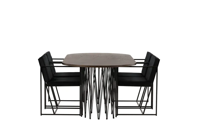 Ruokailuryhmä Stone 220 cm Soikea 4 Richmond Tuolia - Musta - Huonekalut - Pöytä & ruokailuryhmä - Ruokailuryhmä