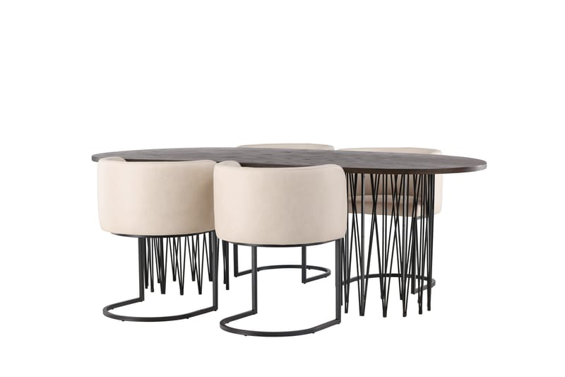 Ruokailuryhmä Stone 220 cm Soikea 4 Simrishamn Tuolia - Beige - Huonekalut - Pöytä & ruokailuryhmä - Ruokailuryhmä