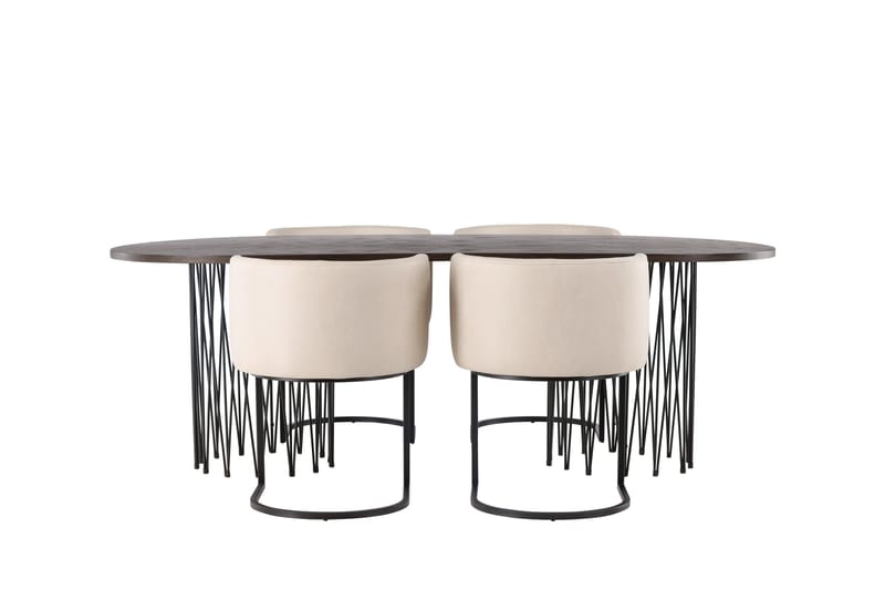 Ruokailuryhmä Stone 220 cm Soikea 4 Simrishamn Tuolia - Beige - Huonekalut - Pöytä & ruokailuryhmä - Ruokailuryhmä