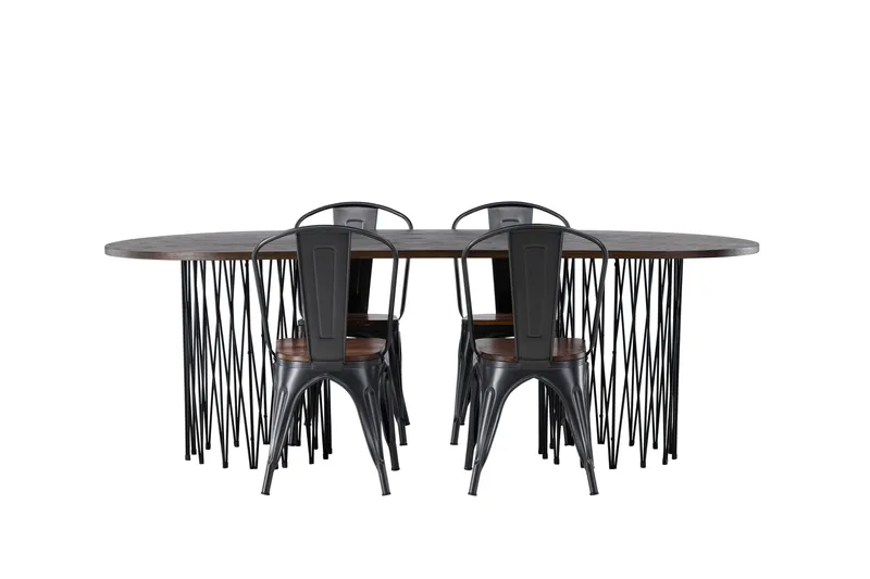 Ruokailuryhmä Stone 220 cm Soikea 4 Tempe Tuolia, Mokkanahka