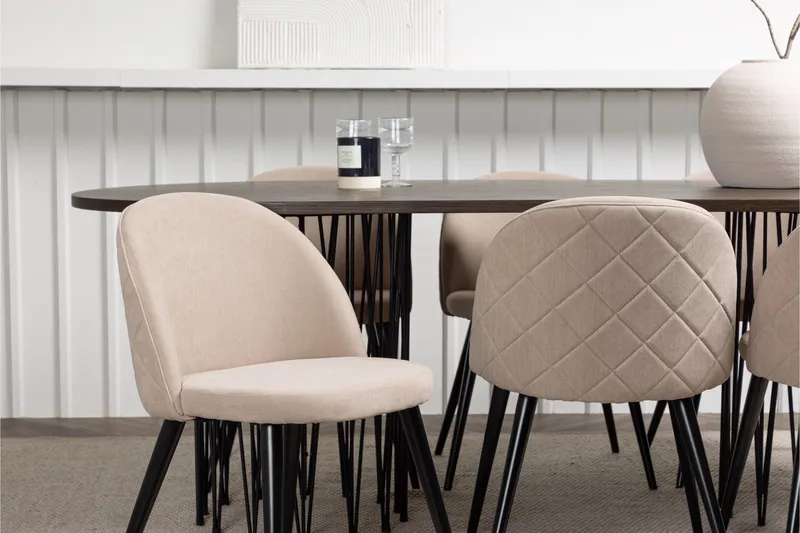 Ruokailuryhmä Stone 220 cm Suorakulmainen 6 Velvet Tuolia - Beige - Huonekalut - Pöytä & ruokailuryhmä - Ruokailuryhmä