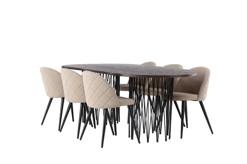 Ruokailuryhmä Stone 220 cm Suorakulmainen 6 Velvet Tuolia - Beige - Huonekalut - Pöytä & ruokailuryhmä - Ruokailuryhmä