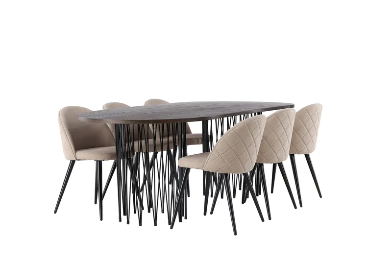 Ruokailuryhmä Stone 220 cm Suorakulmainen 6 Velvet Tuolia - Beige - Huonekalut - Pöytä & ruokailuryhmä - Ruokailuryhmä