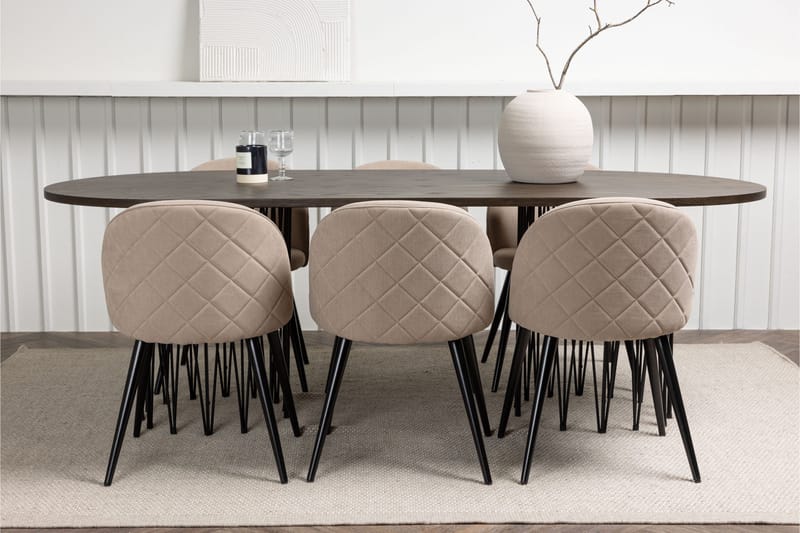 Ruokailuryhmä Stone 220 cm Suorakulmainen 6 Velvet Tuolia - Beige - Huonekalut - Pöytä & ruokailuryhmä - Ruokailuryhmä