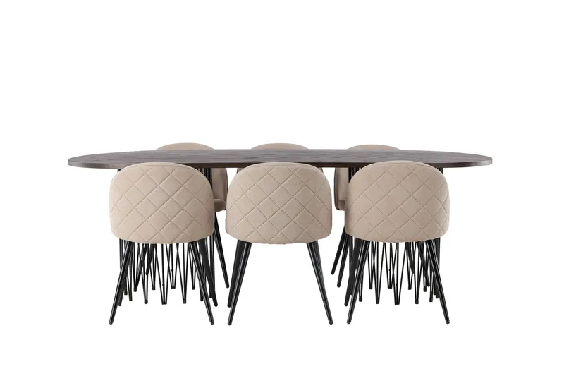 Ruokailuryhmä Stone 220 cm Suorakulmainen 6 Velvet Tuolia - Beige - Huonekalut - Pöytä & ruokailuryhmä - Ruokailuryhmä
