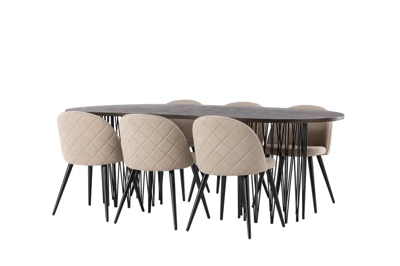 Ruokailuryhmä Stone 220 cm Suorakulmainen 6 Velvet Tuolia - Beige - Huonekalut - Pöytä & ruokailuryhmä - Ruokailuryhmä