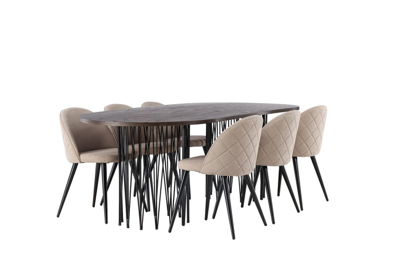 Ruokailuryhmä Stone 220 cm Suorakulmainen 6 Velvet Tuolia - Beige - Huonekalut - Pöytä & ruokailuryhmä - Ruokailuryhmä