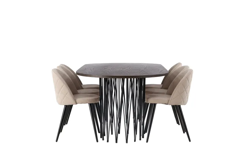 Ruokailuryhmä Stone 220 cm Suorakulmainen 6 Velvet Tuolia - Beige - Huonekalut - Pöytä & ruokailuryhmä - Ruokailuryhmä