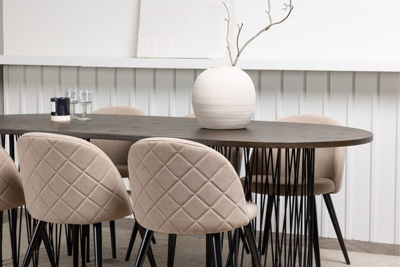 Ruokailuryhmä Stone 220 cm Suorakulmainen 6 Velvet Tuolia - Beige - Huonekalut - Pöytä & ruokailuryhmä - Ruokailuryhmä