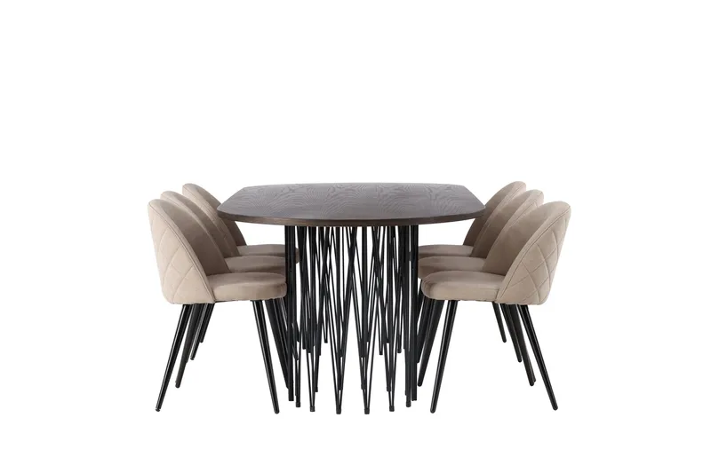 Ruokailuryhmä Stone 220 cm Suorakulmainen 6 Velvet Tuolia - Beige - Huonekalut - Pöytä & ruokailuryhmä - Ruokailuryhmä