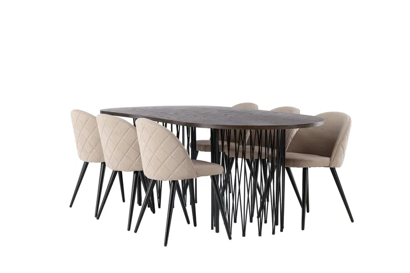 Ruokailuryhmä Stone 220 cm Suorakulmainen 6 Velvet Tuolia - Beige - Huonekalut - Pöytä & ruokailuryhmä - Ruokailuryhmä