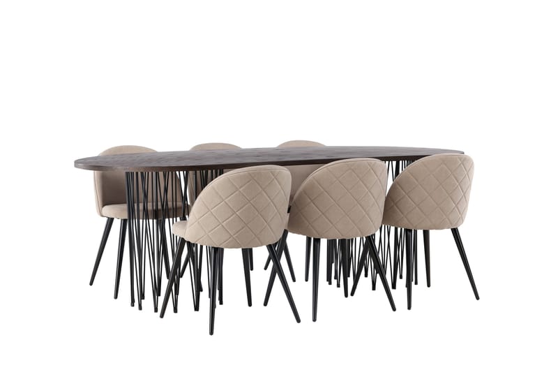 Ruokailuryhmä Stone 220 cm Suorakulmainen 6 Velvet Tuolia - Beige - Huonekalut - Pöytä & ruokailuryhmä - Ruokailuryhmä