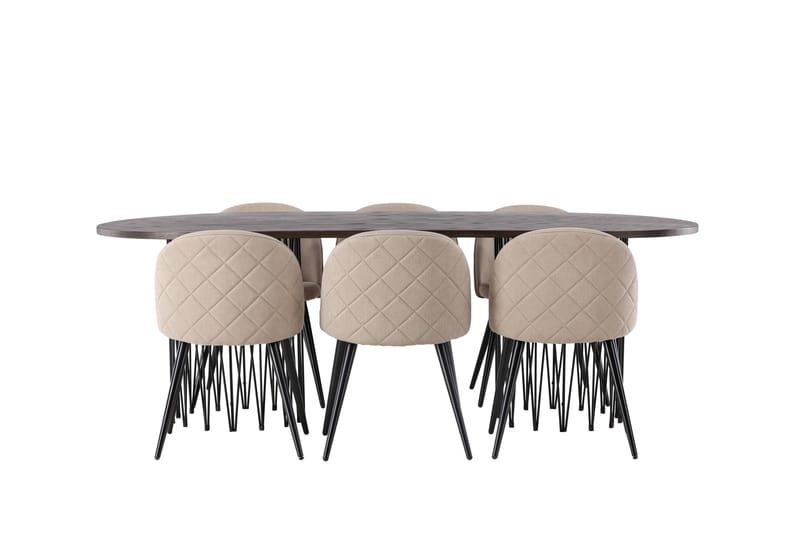 Ruokailuryhmä Stone 220 cm Suorakulmainen 6 Velvet Tuolia - Beige - Huonekalut - Pöytä & ruokailuryhmä - Ruokailuryhmä