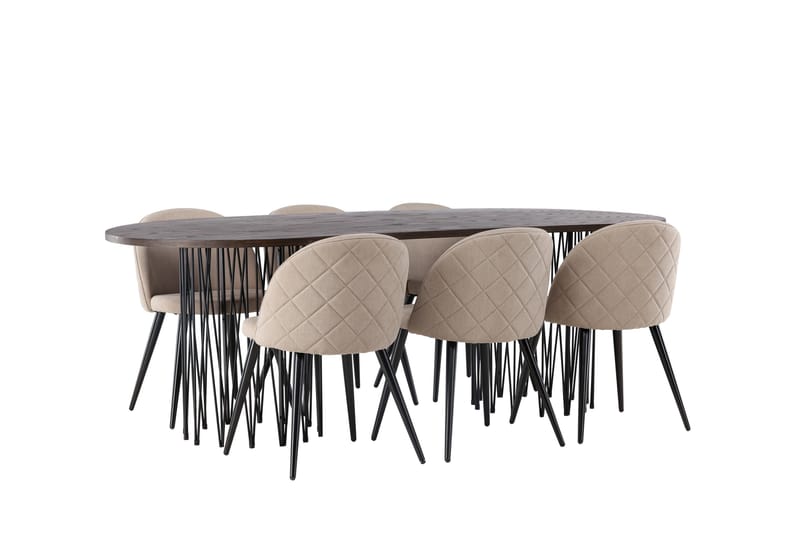 Ruokailuryhmä Stone 220 cm Suorakulmainen 6 Velvet Tuolia - Beige - Huonekalut - Pöytä & ruokailuryhmä - Ruokailuryhmä