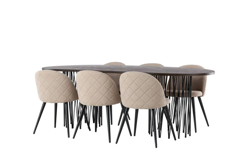 Ruokailuryhmä Stone 220 cm Suorakulmainen 6 Velvet Tuolia - Beige - Huonekalut - Pöytä & ruokailuryhmä - Ruokailuryhmä