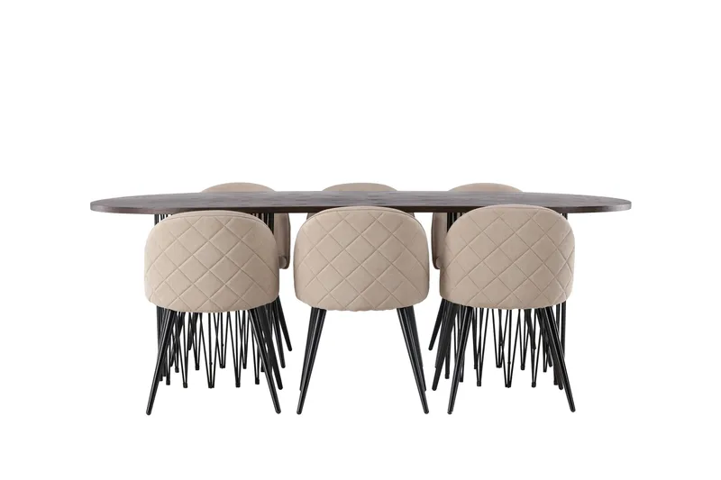 Ruokailuryhmä Stone 220 cm Suorakulmainen 6 Velvet Tuolia - Beige - Huonekalut - Pöytä & ruokailuryhmä - Ruokailuryhmä