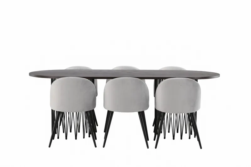 Ruokailuryhmä Stone 220 cm Suorakulmainen 6 Velvet Tuolia - Harmaa - Huonekalut - Pöytä & ruokailuryhmä - Ruokailuryhmä