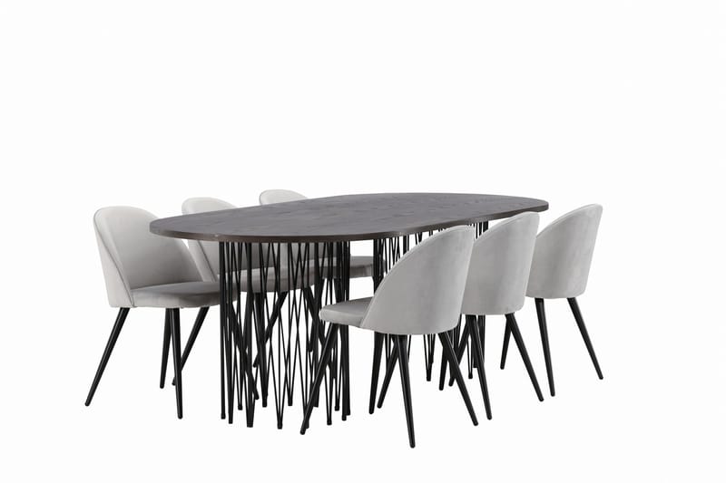 Ruokailuryhmä Stone 220 cm Suorakulmainen 6 Velvet Tuolia - Harmaa - Huonekalut - Pöytä & ruokailuryhmä - Ruokailuryhmä