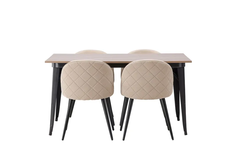 Ruokailuryhmä Tempe 140 cm Suorakulmainen 4 Velvet Tuolia, Beige