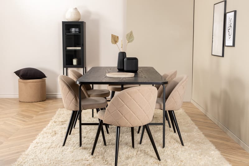 Ruokailuryhmä Uno 200 cm Suorakulmainen 6 Velvet Tuolia, Beige