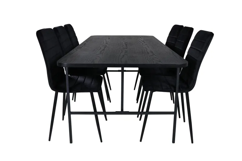 Ruokailuryhmä Uno 200 cm Suorakulmainen 6 Windu Lyx Tuolia, Musta