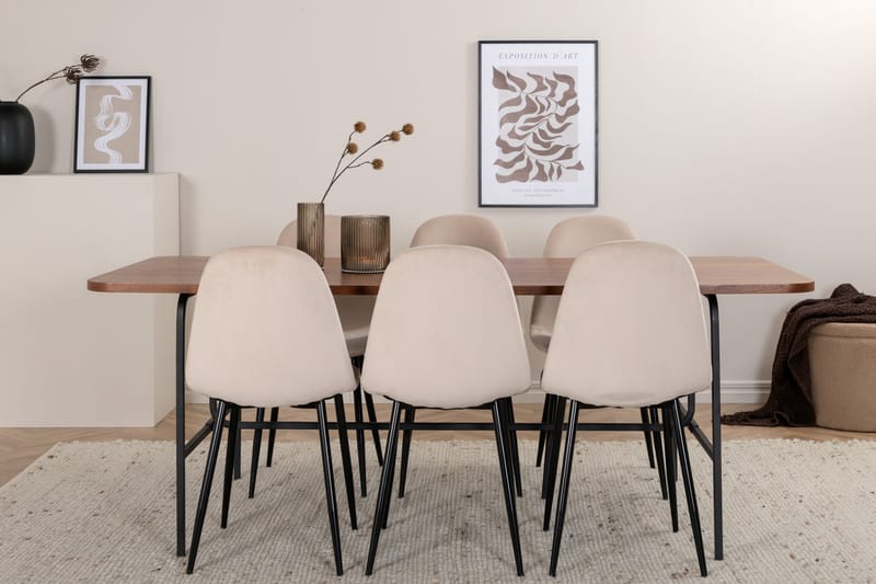 Ruokailuryhmä Uno 200 cm Suorakulmainen 6 Polar Tuolia - Beige - Huonekalut - Pöytä & ruokailuryhmä - Ruokailuryhmä