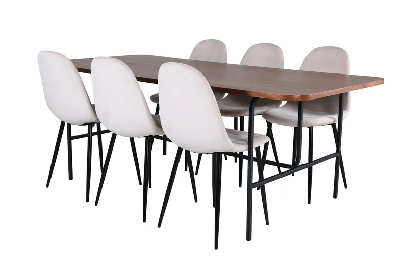 Ruokailuryhmä Uno 200 cm Suorakulmainen 6 Polar Tuolia, Beige