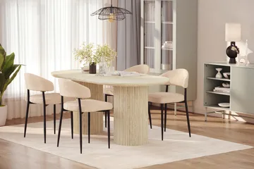 Uppveda Ruokapöytä travertiinin näköinen 4 Jairam ruokatuolilla - Beige - Huonekalut - Pöytä & ruokailuryhmä - Ruokailuryhmä