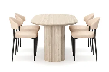 Uppveda Ruokapöytä travertiinin näköinen 4 Jairam ruokatuolilla - Beige - Huonekalut - Pöytä & ruokailuryhmä - Ruokailuryhmä