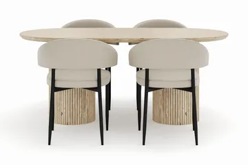 Uppveda Soikea Ruokapöytä 180x90 cm ja 4 Sawako Tuolia - Beige - Huonekalut - Pöytä & ruokailuryhmä - Ruokailuryhmä