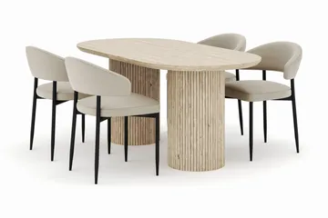Uppveda Soikea Ruokapöytä 180x90 cm ja 4 Sawako Tuolia - Beige - Huonekalut - Pöytä & ruokailuryhmä - Ruokailuryhmä