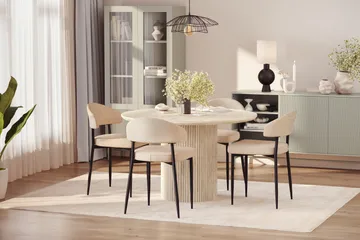 Uppveda Pyöreä ruokapöytä 120 cm travertiinin näköinen 4 Jairam ruokatuolilla - Beige - Huonekalut - Pöytä & ruokailuryhmä - Ruokailuryhmä