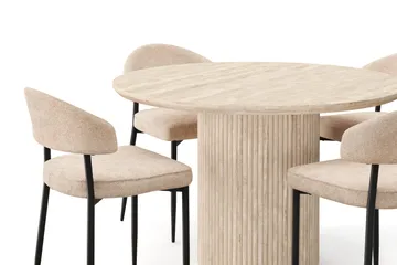 Uppveda Pyöreä ruokapöytä 120 cm travertiinin näköinen 4 Jairam ruokatuolilla - Beige - Huonekalut - Pöytä & ruokailuryhmä - Ruokailuryhmä