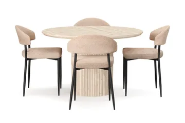 Uppveda Pyöreä ruokapöytä 120 cm travertiinin näköinen 4 Jairam ruokatuolilla - Beige - Huonekalut - Pöytä & ruokailuryhmä - Ruokailuryhmä
