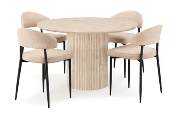 Uppveda Pyöreä ruokapöytä 120 cm travertiinin näköinen 4 Jairam ruokatuolilla - Beige - Huonekalut - Pöytä & ruokailuryhmä - Ruokailuryhmä