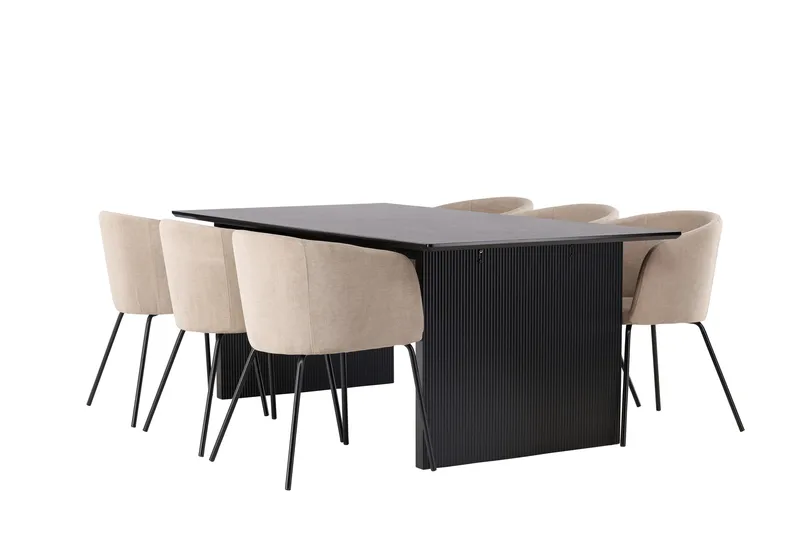 Ruokailuryhmä Vail 200 cm Suorakulmainen 6 Berit Tuolia - Beige - Huonekalut - Pöytä & ruokailuryhmä - Ruokailuryhmä