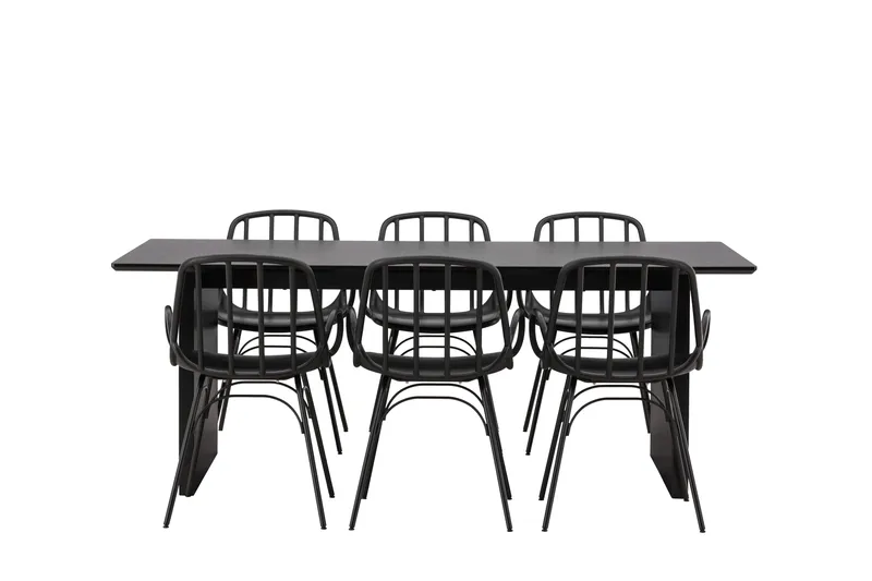 Ruokailuryhmä Vail 200 cm Suorakulmainen 6 Dyrön Tuolia, Musta
