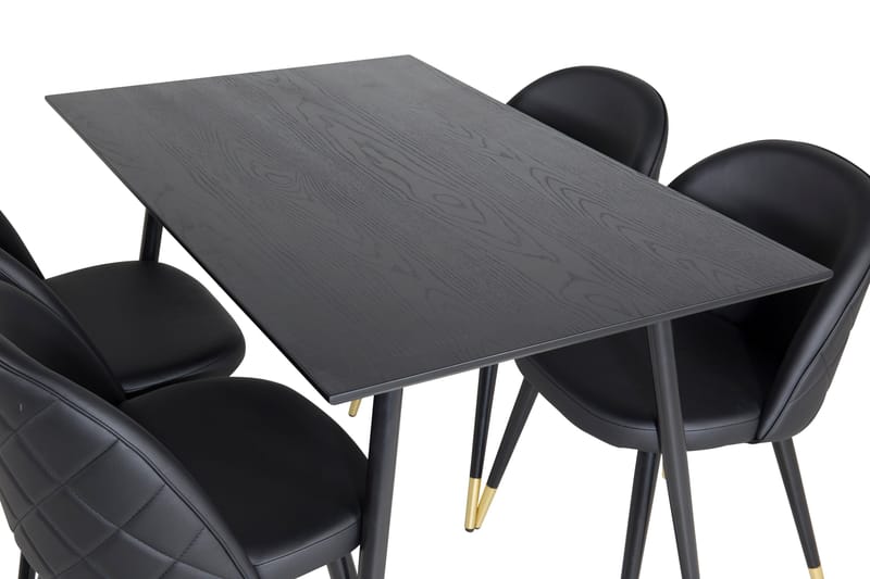 Ruokailuryhmä Venture Home Balisa-ruokailuryhmä 120 cm, pyöreä, 4 Sedavi-tuolilla Musta/KULTA - Huonekalut - Pöytä & ruokailuryhmä - Ruokailuryhmä