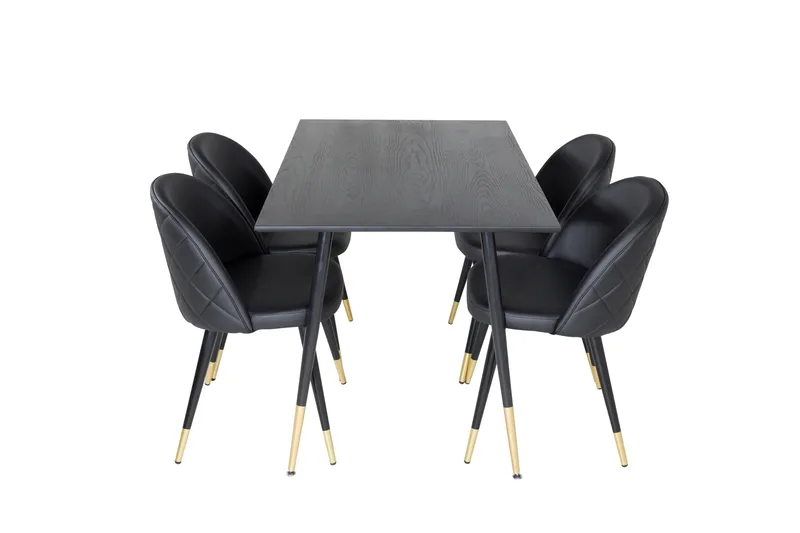 Ruokailuryhmä Venture Home Balisa-ruokailuryhmä 120 cm, pyöreä, 4 Sedavi-tuolilla Musta/KULTA, undefined