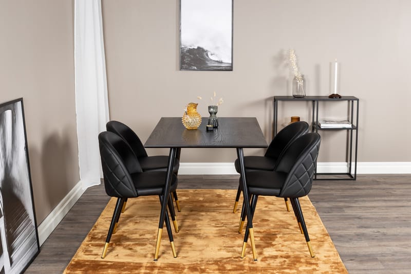 Ruokailuryhmä Venture Home Balisa-ruokailuryhmä 120 cm, pyöreä, 4 Sedavi-tuolilla Musta/KULTA - Huonekalut - Pöytä & ruokailuryhmä - Ruokailuryhmä