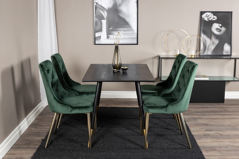 Ruokailuryhmä Venture Home Balisa-ruokailuryhmä 120 cm, pyöreä, 4 Valera-tuolilla Musta/KULTA/Vihreä - Huonekalut - Pöytä & ruokailuryhmä - Ruokailuryhmä