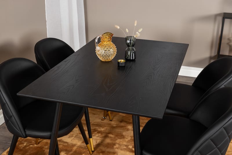 Ruokailuryhmä Venture Home Balisa-ruokailuryhmä 120 cm, pyöreä, 4 Sedavi-tuolilla Musta/KULTA - Huonekalut - Pöytä & ruokailuryhmä - Ruokailuryhmä