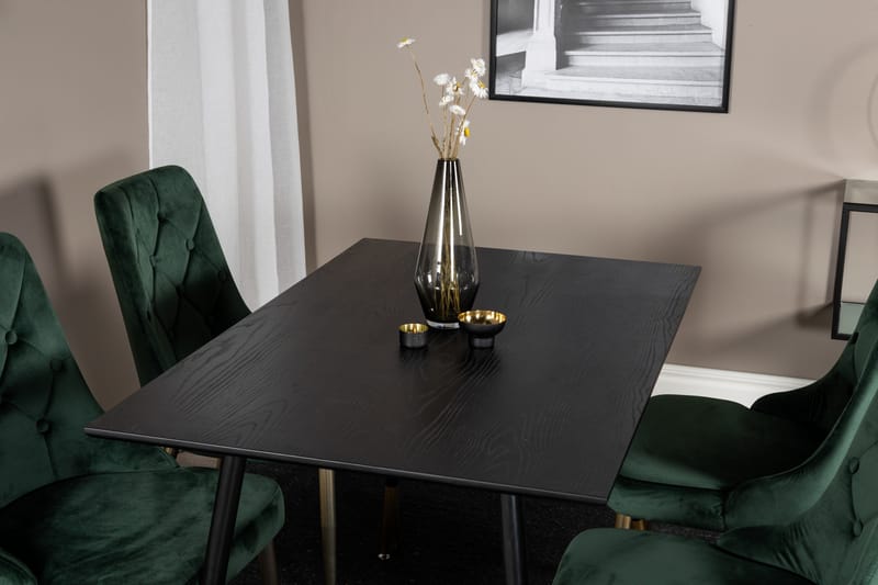 Ruokailuryhmä Venture Home Balisa-ruokailuryhmä 120 cm, pyöreä, 4 Valera-tuolilla Musta/KULTA/Vihreä - Huonekalut - Pöytä & ruokailuryhmä - Ruokailuryhmä